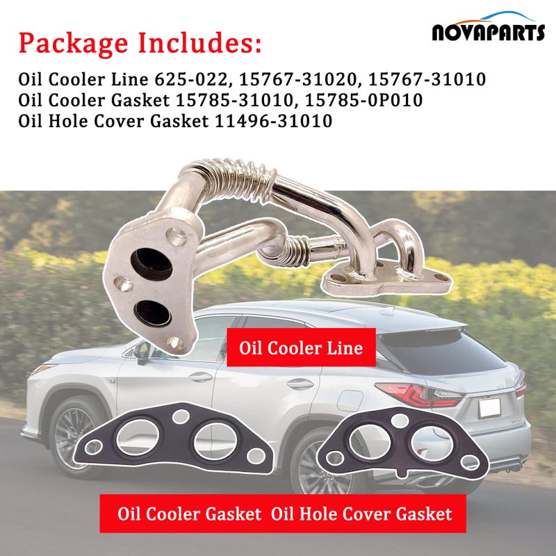 NOVAPARTS 04004-29131 Engine Oil Cooler Line Hose Lower Pipe Assembly w/Gaskets for 2007-2016 Toyota Venza Highlander Sienna Lexus RX350 RX450h 3.5L 625-022 15767-31020 15785-31010 11496-31010 - Image 3